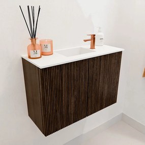 Mondiaz Joya 60cm toiletmeubel walnut met wastafel faye midden 1 kraangat talc
