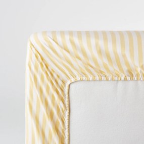 Hoeslaken katoen, omslag 30 cm, geweven-geverfde strepen, SOIZIC JAUNE