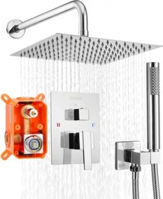 VEVOR Douchekraan Regendouchesysteem voor Badkamer Douchesysteem met 254 mm Vierkante Regendouchekop &amp; Handdouche, Wandgemonteerde Badkamerkranen met Messing Klep &amp; Afwerkingsset, Zilver Chroom