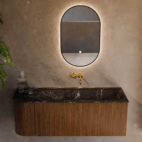 Mondiaz Kurve-dlux 125cm badmeubel ronding links dusk met 1 lade en deur en wastafel big medium rechts zonder kraangat lava