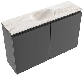 Mondiaz Ture DLux toiletmeubel 80cm dark grey met wastafel frappe midden zonder kraangat