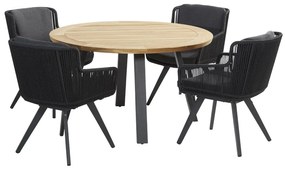 4 Seasons Outdoor Flores eetset met Ambassador tafel teak blad Ø 130 cm  Tuinset    houtkleur weerbestendig