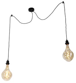 Hanglamp zwart 2-lichts incl. LED goud dimbaar - Cava Luxe Modern Minimalistisch rond Binnenverlichting Lamp