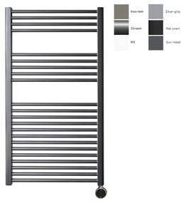 Sanicare electrische design radiator 111,8 x 60 cm. Gun metal met thermostaat chroom (rechtsonder) HRAEC601118/M