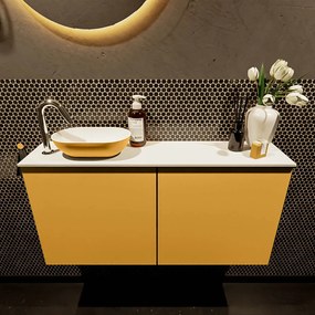 Mondiaz Fowy toiletmeubel 100cm ocher met gele waskom links en kraangat