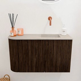 Mondiaz Joya DLux 70cm toiletmeubel ronding links walnut met wastafel faye rechts zonder kraangat opalo