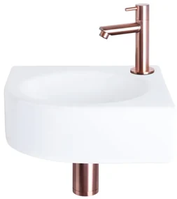 Differnz Cleo fonteinset - 30x30x10cm - Kwartrond - 1 kraangat - Recht rose koper kraan - Keramiek Wit 38.401.16