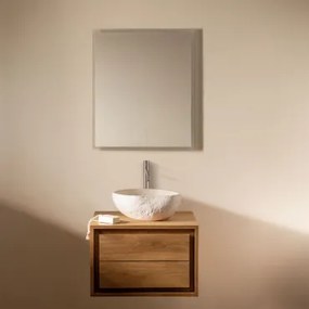 Jabari Zwevend Badkamermeubelset Van Teakhout Teakhout & Onregelmatige In Wit Cement ↔︎40 Cm Fedro & Rechthoekige Led En Anticondens - Sklum