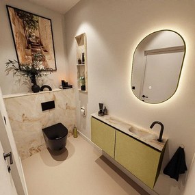 MONDIAZ TURE-DLUX 100cm toiletmeubel Oro. EDEN wastafel Frappe positie rechts. Met 1 kraangat. TUREDX100OROR1FRA