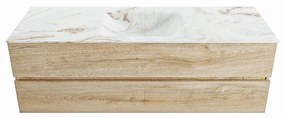 Mondiaz Vica DLux badmeubel 150cm washed oak 2 lades met wastafel frappe midden 1 kraangat