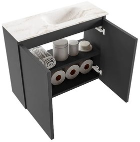 Mondiaz Ture DLux toiletmeubel 60cm dark grey met wastafel frappe rechts met kraangat