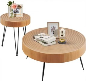 VEVOR 2-delige ronde salontafelset, (796 x 365 mm) industriële salontafel met 1 ronde bijzettafel (398 x 465 mm), salontafelsets met metalen poten, bijzettafels voor kantoor, woonkamer, appartement