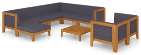 vidaXL 10-delige Loungeset met kussens massief acaciahout