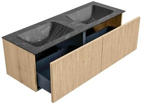 Mondiaz Kurve-dlux 130cm badmeubel oak met 2 lades en wastafel leaf dubbel zonder kraangat lava