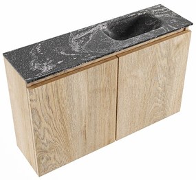 Mondiaz Ture DLux toiletmeubel 80cm washed oak met wastafel lava rechts met kraangat