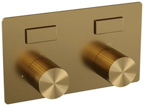 Brauer Stripe inbouw badkraan met drukknoppen, badvulcombinatie en staafhanddouche messing geborsteld PVD