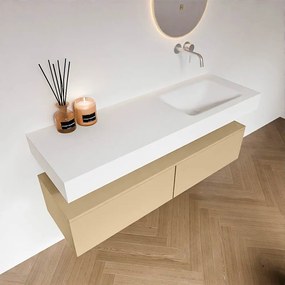 Zaro Alan badmeubel 140cm sand 2 lades met vrijhangende wastafel cloud rechts zonder kraangat talc