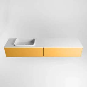 Mondiaz Erin 200cm badmeubel Ocher met 2 lades en witte wastafel links 1 kraangat