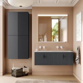 Muebles Raya badmeubel ribbelfront 120cm antraciet mat met witte wastafel zonder kraangat