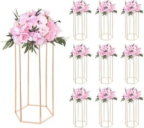 VEVOR Bruidsbloemenstandaard 290x250x600 mm, 10 stuks. Bloemenstandaards met acryl plank en zeshoekige poten, plantenstandaards voor bruiloften, feesten, verjaardagen, thuis, tafeldecoratiestandaard, roségoud
