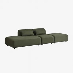2-delige Modulaire Bank Met Linker Chaise Longue En Poef Fogler Teddystof Saliegroen - Sklum