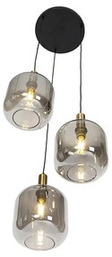 Smart hanglamp zwart met smoke glas 3-lichts incl. Wifi A60 - Zuzanna