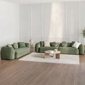 Woonkamerset Met 2-delige Modulaire Bank En 3-zitsbank In Coco Chenille Stof Chenille Groen – Salie - Sklum