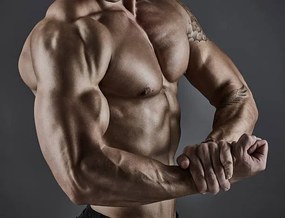 Foto Portrait of muscular male bodybuilder., Mike Harrington