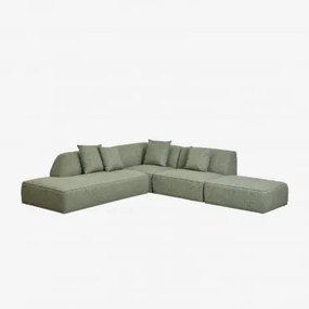 3-delige Modulaire Hoekbank Met Linker Divan En Gestoffeerde Poef Cardea Bouclé Saliegroen - Sklum