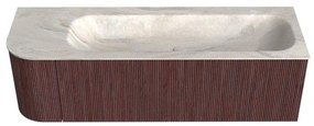 Mondiaz Kurve-dlux 145cm badmeubel ronding links ruby met 1 lade en deur en wastafel big large rechts zonder kraangat ostra