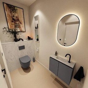 MONDIAZ TURE-DLUX 60cm toiletmeubel Dark Grey. EDEN wastafel Opalo positie midden. Met 1 kraangat. TUREDX60DGRM1OPA