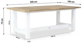 Dining Tuintafel rechthoekig 200 x 100 cm Aluminium/teak Wit Los Angeles