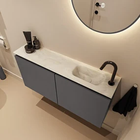 Mondiaz Ture DLux toiletmeubel 100cm dark grey met wastafel ostra rechts met kraangat