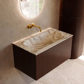 Mondiaz Kurve-dlux 80cm badmeubel ruby met 1 lade en wastafel big small midden zonder kraangat glace