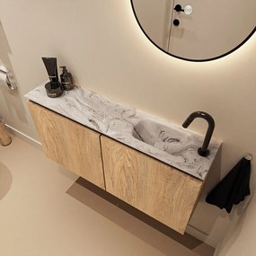 Mondiaz Ture DLux toiletmeubel 100cm washed oak met wastafel glace rechts met kraangat