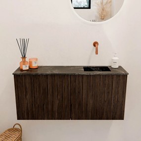Mondiaz Joya DLux 90cm toiletmeubel walnut met wastafel faye rechts zonder kraangat lava