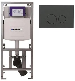 Geberit Inbouwreservoir - UP320 - QeramiQ push bedieningsplaat - dualflush - ronde knoppen - kunststof mat antraciet SW1102376 0701131