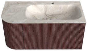 Mondiaz Kurve-dlux 95cm badmeubel ronding links ruby met 1 lade en deur en wastafel big small kraangat rechts frappe