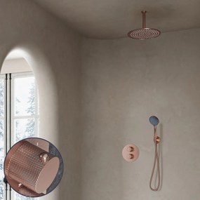 Saniclear Copper Curved inbouw regendouche rond met 30cm hoofddouche, plafondarm en 3 standen handdouche geborsteld koper