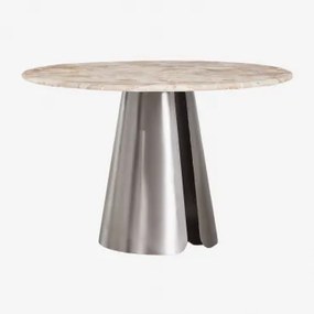 Ronde Eettafel Ø120 Cm Van Roestvrij Staal Baelor Beige Marmer Panther - Sklum