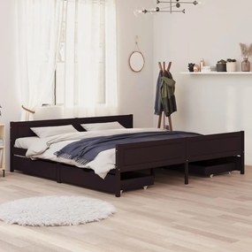 vidaXL Bedframe met 4 lades massief grenenhout donkerbruin 180x200 cm