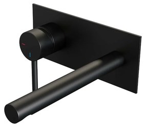 Brauer Black Edition ColdStart wastafelkraan inbouw rechte uitloop met achterplaat model A2 zwart mat