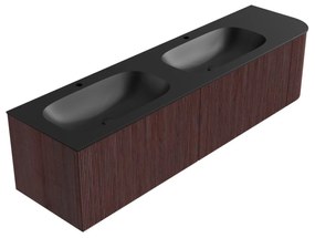 Mondiaz Kurve 175cm badmeubel ronding rechts ruby met 2 lades en 1 deur en wastafel big small dubbel/links 2 kraangaten urban