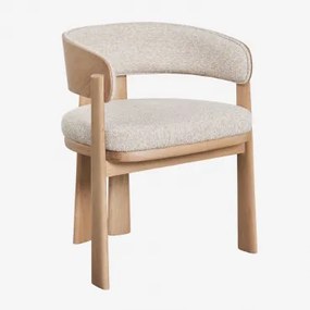 Set Van 4 Eetkamerstoelen Met Armleuningen, Bekleed En Van Eikenhout Olea Signature Eikenhout & Bouclé Crèmebeige - Sklum