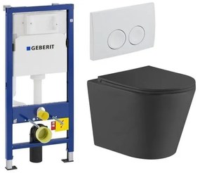 QeramiQ Dely Toiletset - Geberit UP100 inbouwreservoir - witte bedieningsplaat - toilet - zitting - mat zwart SW730486/0701174/SW543433