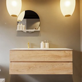 Mondiaz Vica DLux badmeubel 130cm washed oak 2 lades met wastafel opalo links 1 kraangat