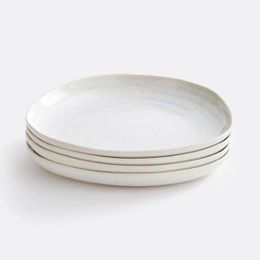 Set van 4 platte borden in parelmoer aardewerk, Ivoria