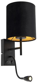 LED Art Deco wandlamp zwart met velours kap - Stacca Art Deco E27 cilinder / rond Binnenverlichting Lamp