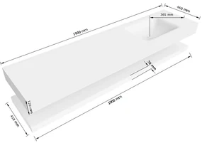 Zaro Alan badmeubel 190cm met planchet talc en vrijhangende wastafel cloud rechts zonder kraangat talc