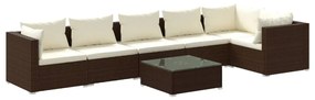 vidaXL 7-delige Loungeset met kussens poly rattan bruin